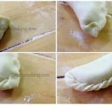 Края вареника слепляем и придаем желаемую форму. Слепленные вареники выкладываем на просыпанную мукой разделочную доску или тарелку.