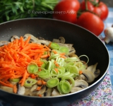 Для начала нарежьте куриную грудку на небольшие кусочки, залейте ее водой, посолите и варите до полной готовности. Переберите гречку и слегка обжарьте ее на сухой сковородке. Очистите шампиньоны и нарежьте их на пластинки.
Разогрейте масло на сковородке и обжарьте на ней грибы до тех пор, пока вся жидкость не выпарится. Тем временем натрите на терке морковку и измельчите лук. Добавьте овощи в сковородку к грибам и обжарьте вместе.